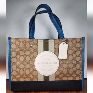 Coach Blue and Tan Signature Tote Bag